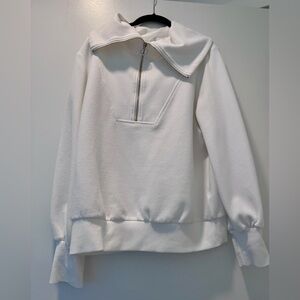 ANRABESS White Textured Quarter Zip Funnel Neck Pullover Top Small